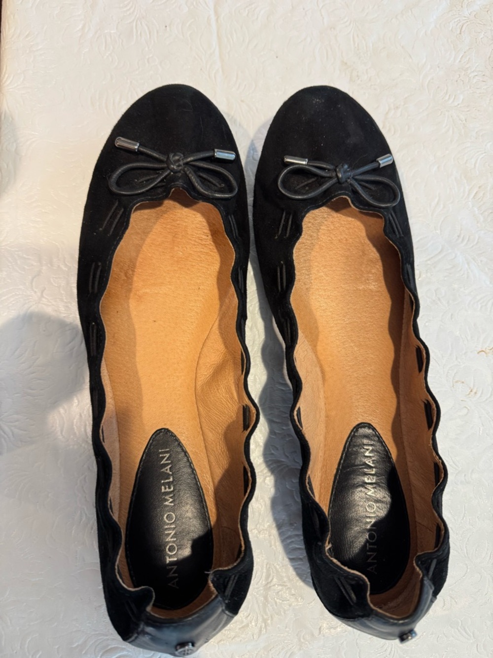 ANTONIO MELANI Black Suede Bow Ballet Flats